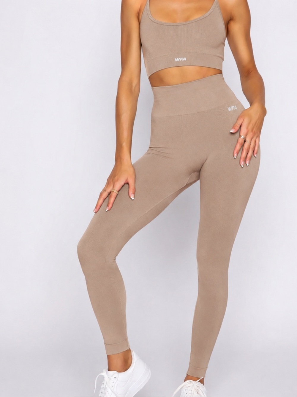 WFA Tan Compression Performance Workout Gym Leggings‎ Size S Ribbed Hi-Rise Lift